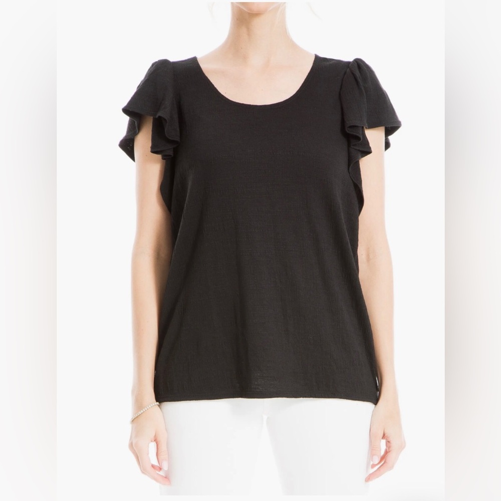 New Max Studio Flutter Sleeve Jersey Crinkle Top Blouse